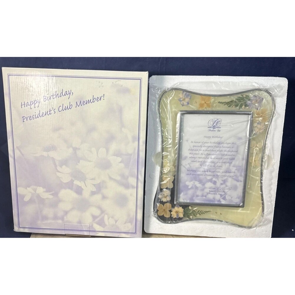 Avon 2002 Presidents Club Birthday Gift Picture Frame Glass Floral New Boxed